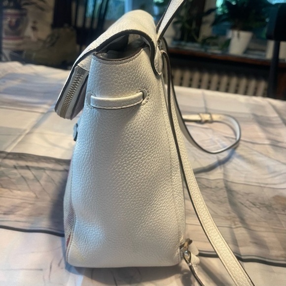 Kate ♠️ Spade White Pebbled Leather Backpack w/ pink, orange, brown fabric front - Picture 5 of 16